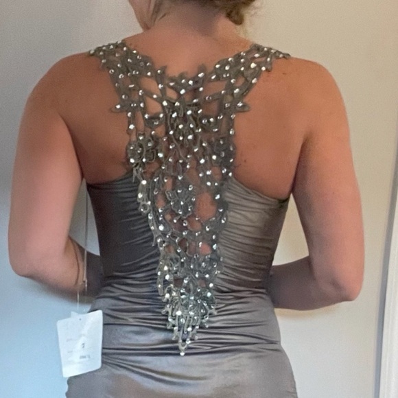 Jovani Midi Dress Gray - Picture 3 of 6